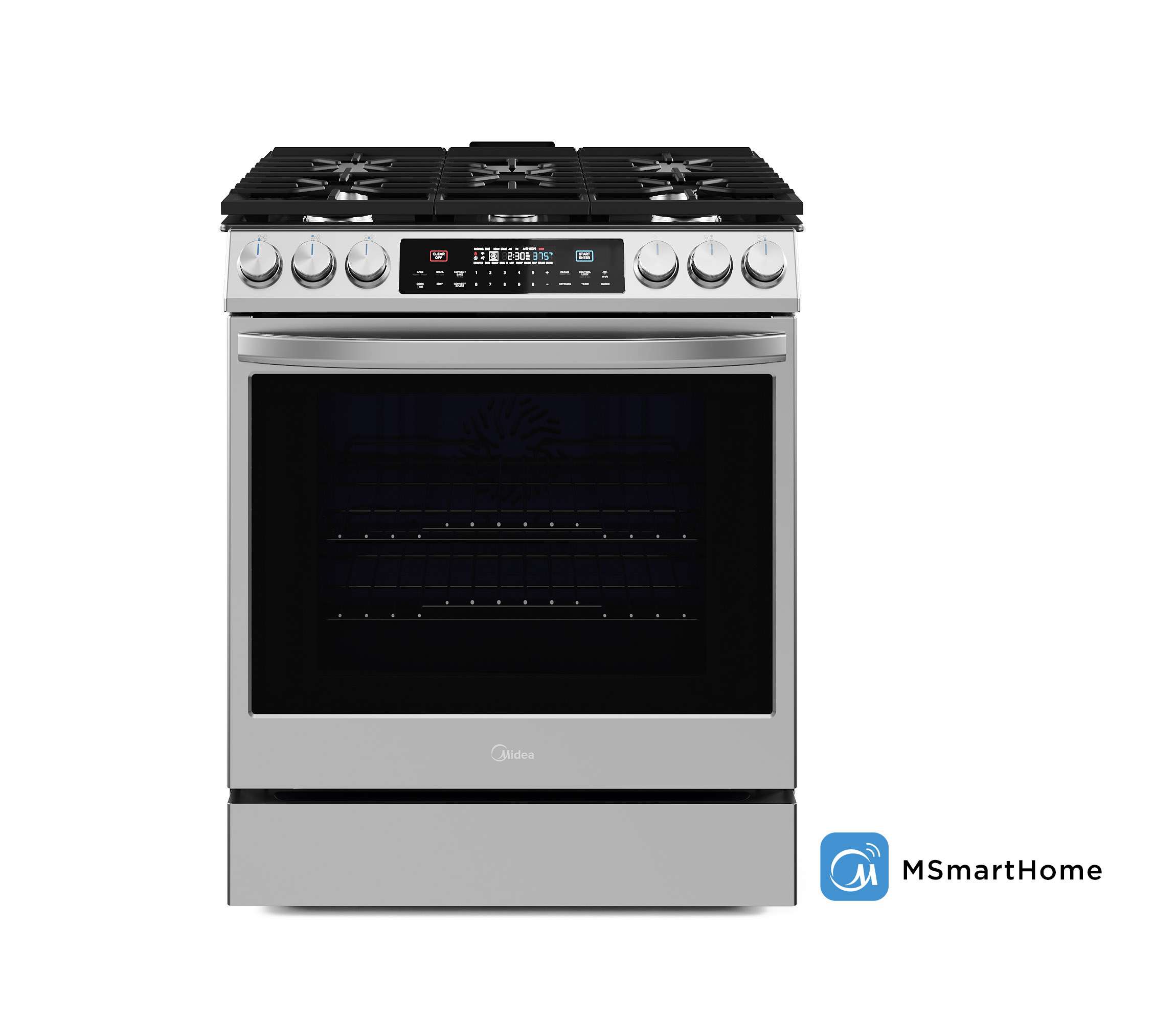 Midea Smart 30-in 5 Burners 6.1-cu ft Self-Cleaning Air Fry Convection Oven Slide-in Gas Range (Stainless Steel)